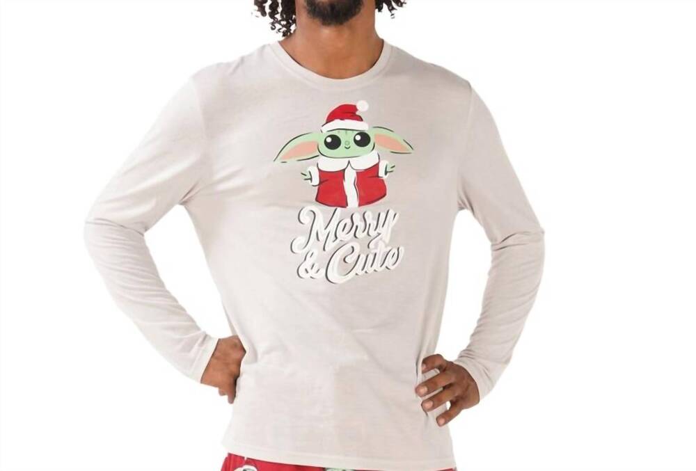NEW MUNKI MUNKI men's grogu holiday pajama top in red